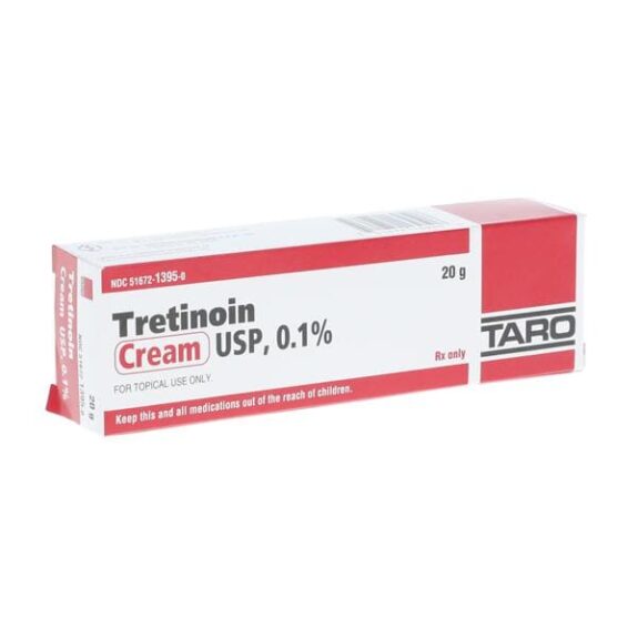 Tretinoin 0.1% topical cream tube.