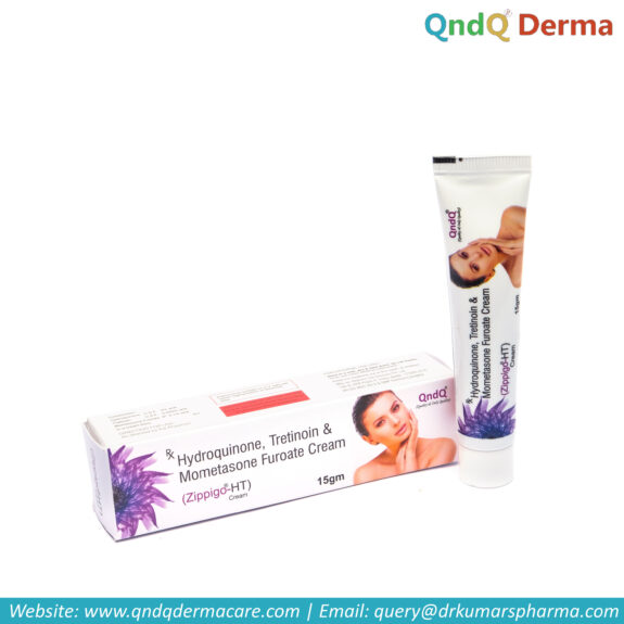 Hydroquinone Mometasone Tretinoin cream tube.