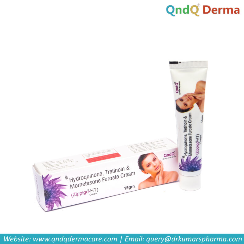 Hydroquinone Mometasone Tretinoin cream tube.