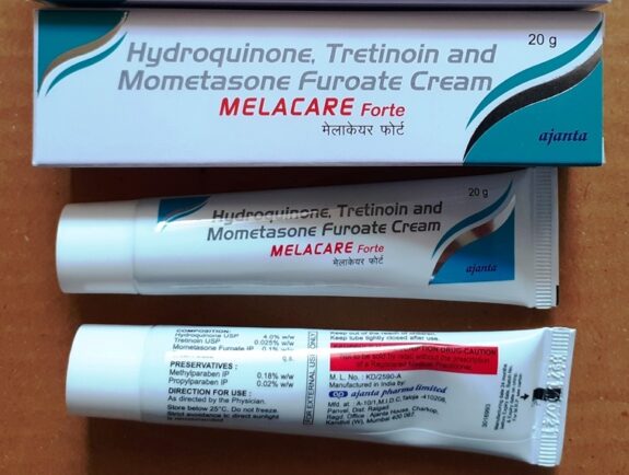 Melacare Forte cream: Hydroquinone, Tretinoin, Mometasone Furoate.