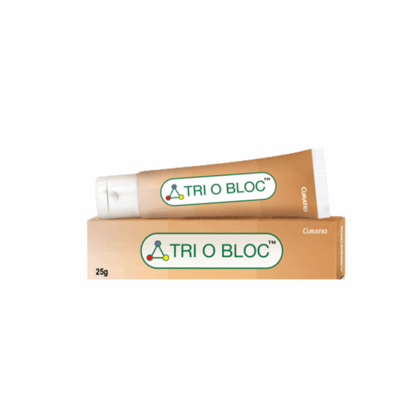 Trio Bloc Cream jar, skincare product.