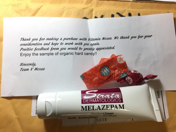 Melazepam tablets in blister pack.